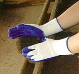 Cotton String Knit Gloves with Blue Rubber Coating