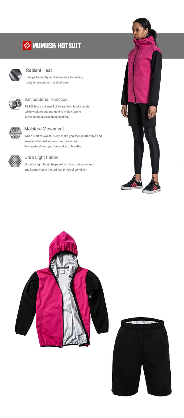 HOTSUIT Sauna Suit for Women Sweat Suits gym Workout Exercise Sauna Jacket  Pant Full Body, Pink, XL