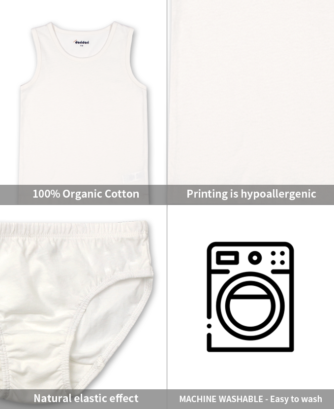 Doridori Little Girls' Organic Cotton Underwear Undershirt For Kid,  Toddler, Baby -White Boxer Brief