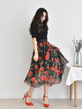 Skirt_ Long Skirt_ Rose Skirt_ Floral Pattern