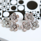 [LJ New York] Crystal Three-Flower Earrings_Silver