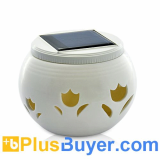 Ivory Ceramic Solar Color Changing Light Jar w/ Flower Cutouts