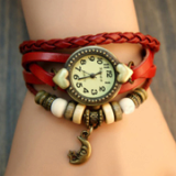 Bohemian crescent layered watch & bracelet
