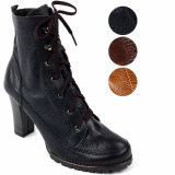 gg0123 Leather Round Toe Womens Ankle Heels Walker Boots