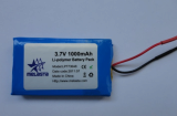 3.7V 1000mAh li-ion  polymer battery pack 7.7x 30x49.5mm