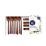 Premium Lacquered Wooden Spoon and Chopstick Set for 4 
