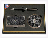 Pen, Card Case, Hand Mirror Set with Mother of Pearl