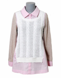 WOMEN'S knit layered blouse [PINK]