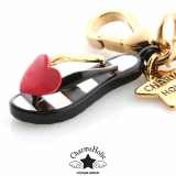 [CharmsHolic] Black and White Striped Beach Sandal Shoe Charm with Red Heart