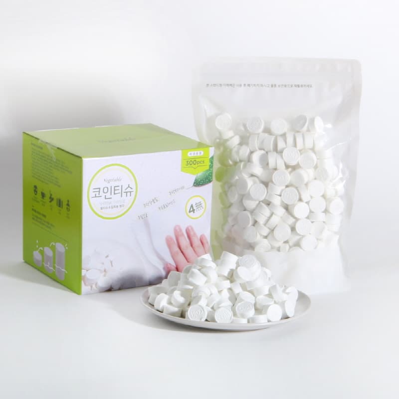 VEGETABLE HOME Coin Type Tissue Compressed Wipes 300pcs Made in Korea 