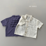 DE MARVI Kids Toddler Lettering Linen Short Sleeve Casual Shirts Boys Girls Clothes Wholesale Korean