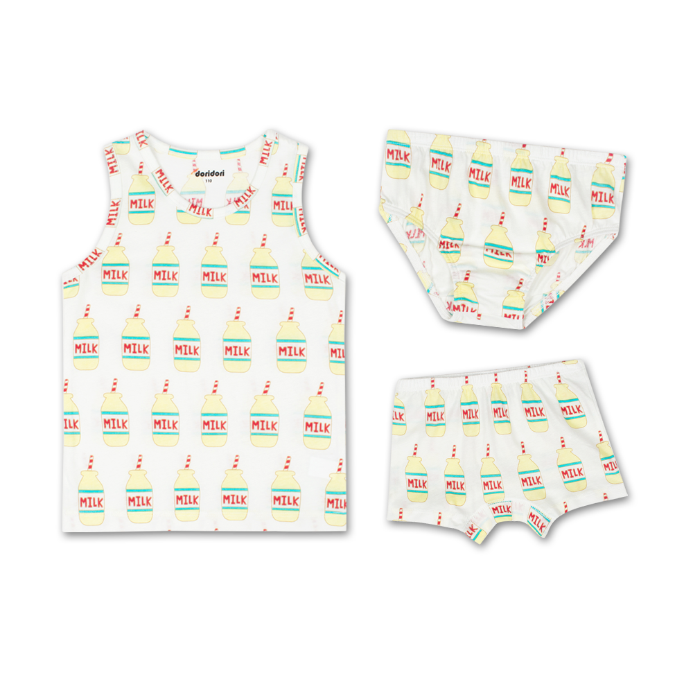 Doridori Little Girls_ Organic Cotton Underwear Undershirt For Kid_ Toddler_ Baby _ Yellow Milk P