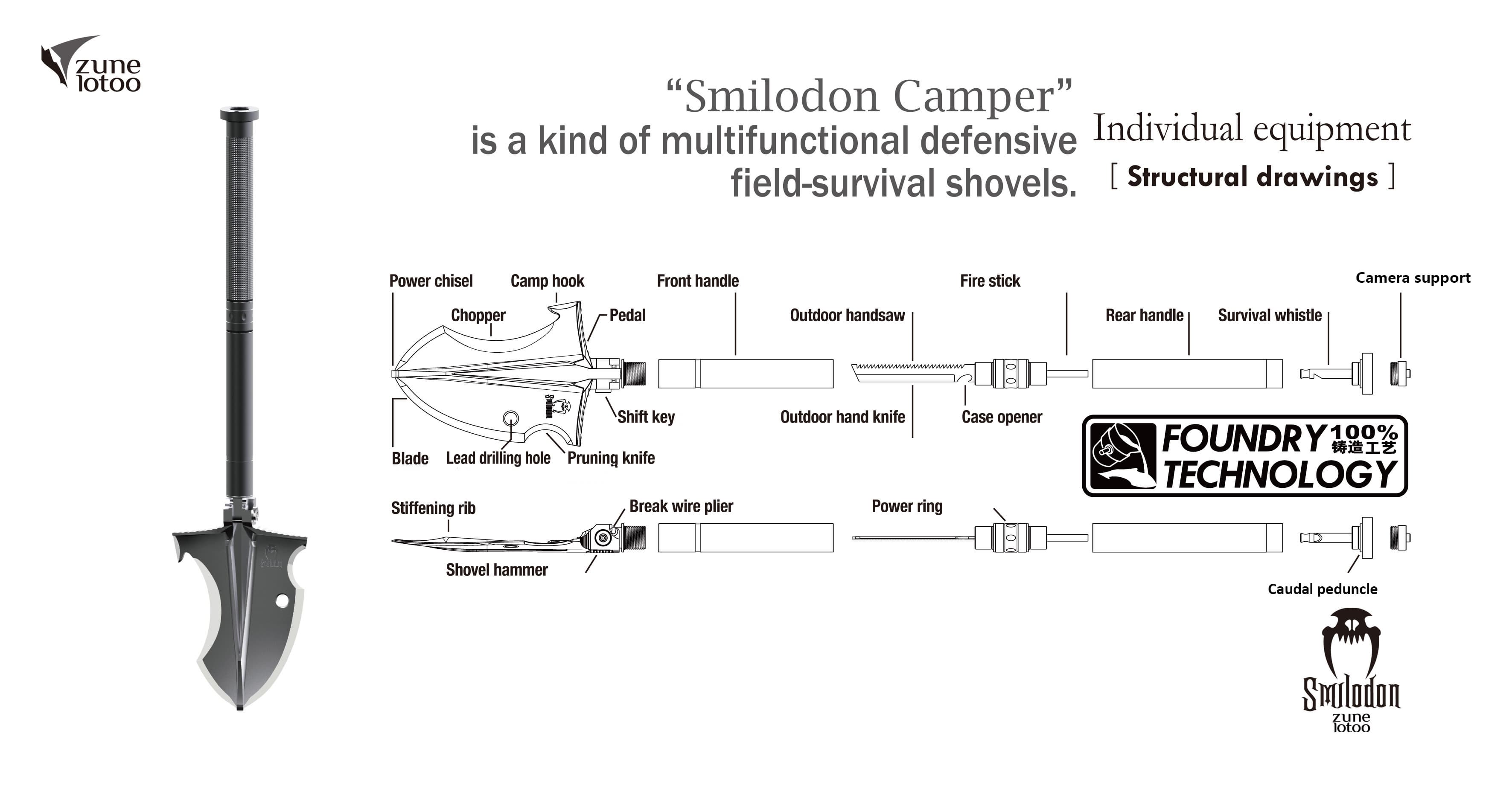 Military & Multi-Functional Tool Zune Lotoo Smilodon Tactical Shovel