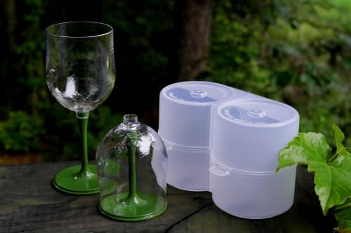 BOSO Outdoor Portable Collapsible Plastic Couple Wine Glasses Set With Hard Case 