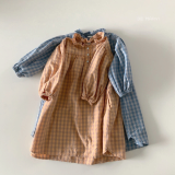 DE MARVI Kids Toddler Checked Frill neck Casual Dresses Girls Clothes Korean Manufacturer 