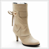 Leather Back Ribbon Womens Middle Boots