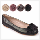 Leather Rose Corsage Pearl Womens Flat Shoes
