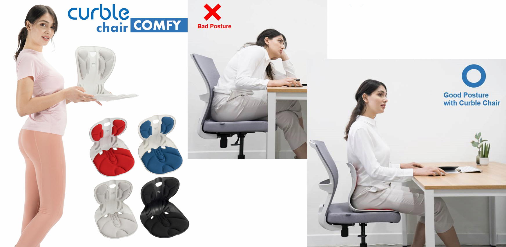 Curble Chair Comfy (Black, Gray, Blue, Red) - Posture Corrector Chair (Made  in Korea)