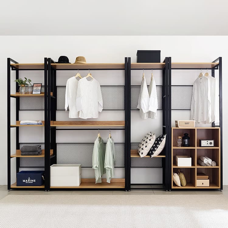Simple Modern Metal Frame Closet with Cube Cabinet