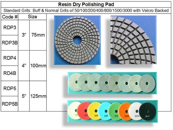 Resin Dry Polishing Pad Diamond Resin Dry Polishing Pad Featuring longevity with 2.5 mm thickness, tailroed for Concrete, Limestone, Sandstone and 