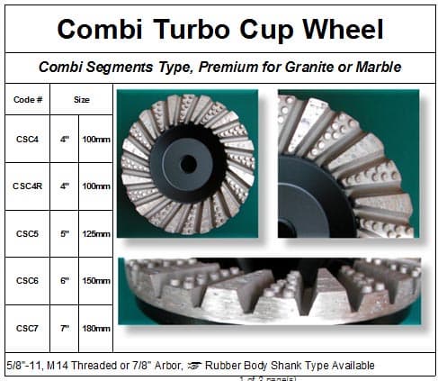 Combi Segments Turbo Cup Wheel - Aluminum Shank made in Korea