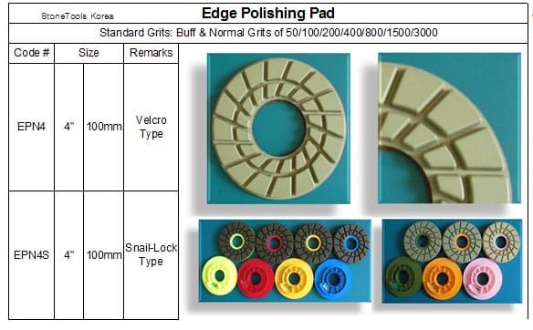 Edge Polishing Pad New for Granite and Marble Velcro backed or snail lock attached made in Korea