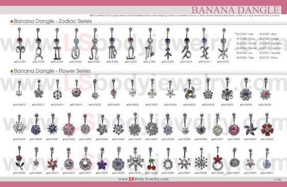 LS Body Jewelry, Piercing, Banana Dangle, Zodiac, Flower
