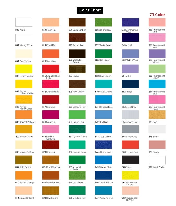 Shield Acrylic Paint Colour Chart
