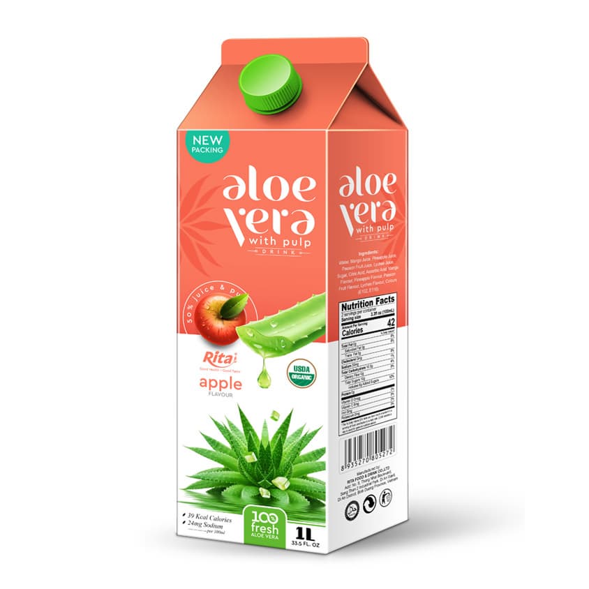 Supplier Aloe Vera With Pulp Drink Apple Flavor 1000ml Paper Box