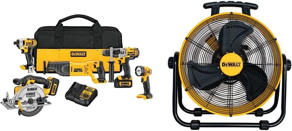 DEWALT 5_Tool 20V MAX Cordless Drill Combo Kit Industrial Fan Portable Air Circulator