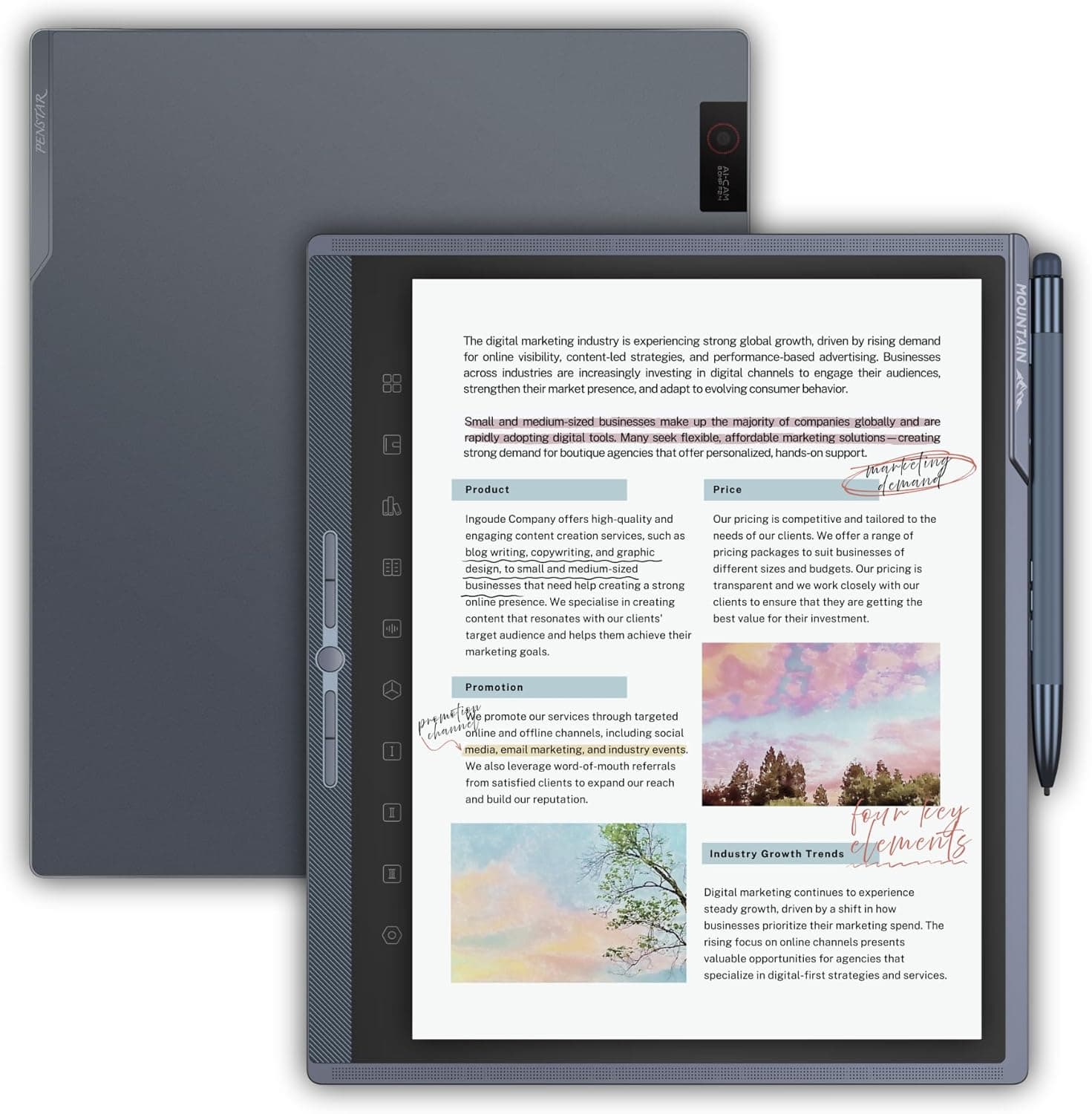 Penstar eNote Pro Color E_Ink Digital Notebook 128GB Tablet Ereader with Pen Folio Cover Buddle