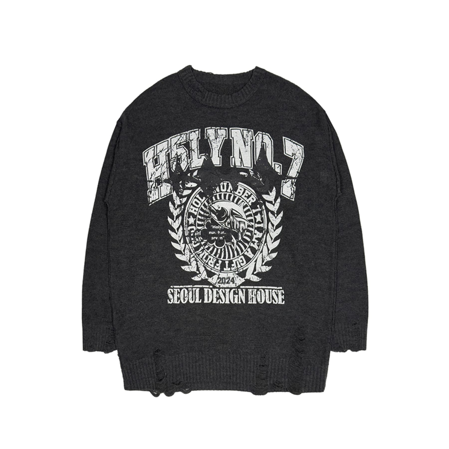 MBA OVER_FIT VINTAGE PRINTING KNIT_CHARCOAL