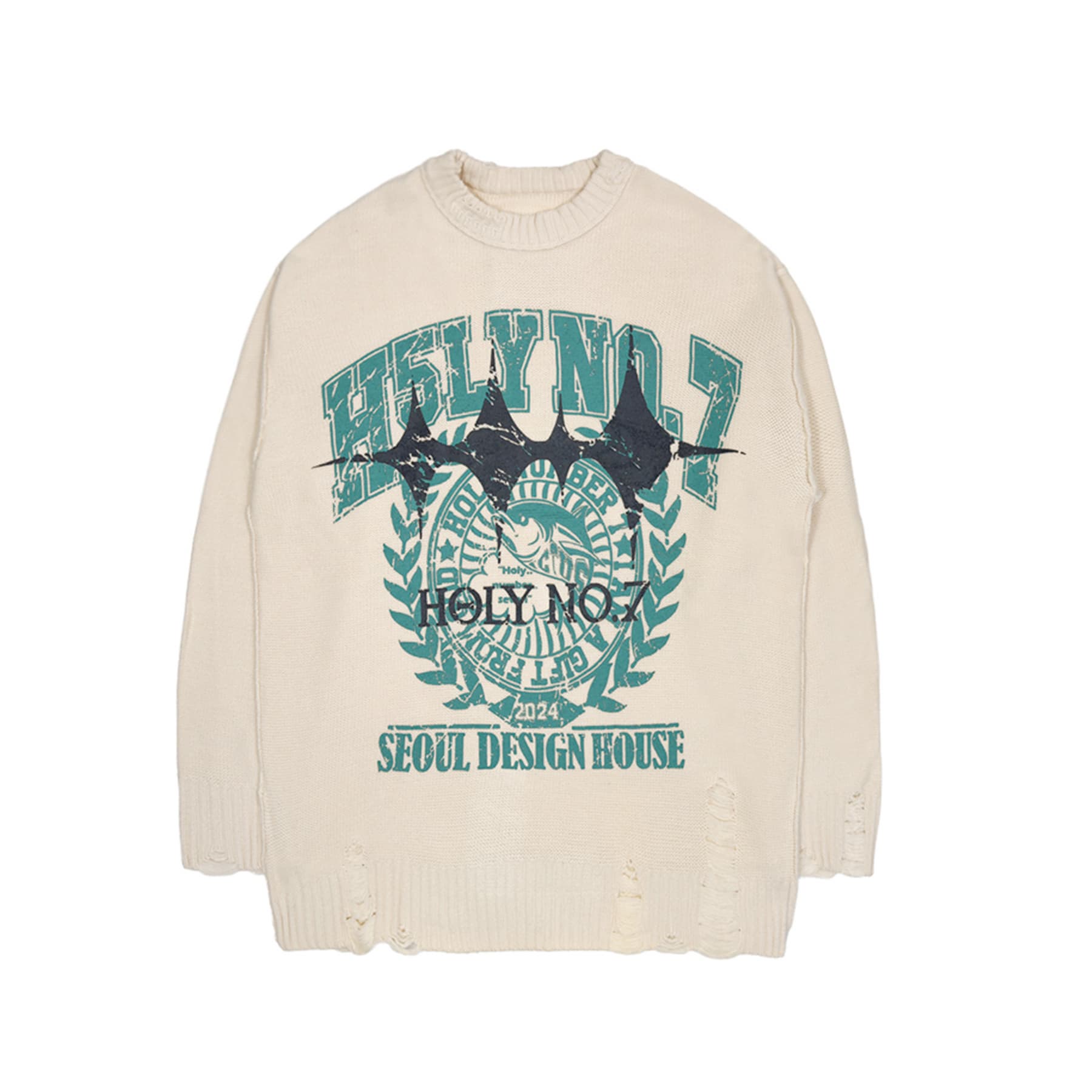 MBA OVER_FIT VINTAGE PRINTING KNIT_IVORY