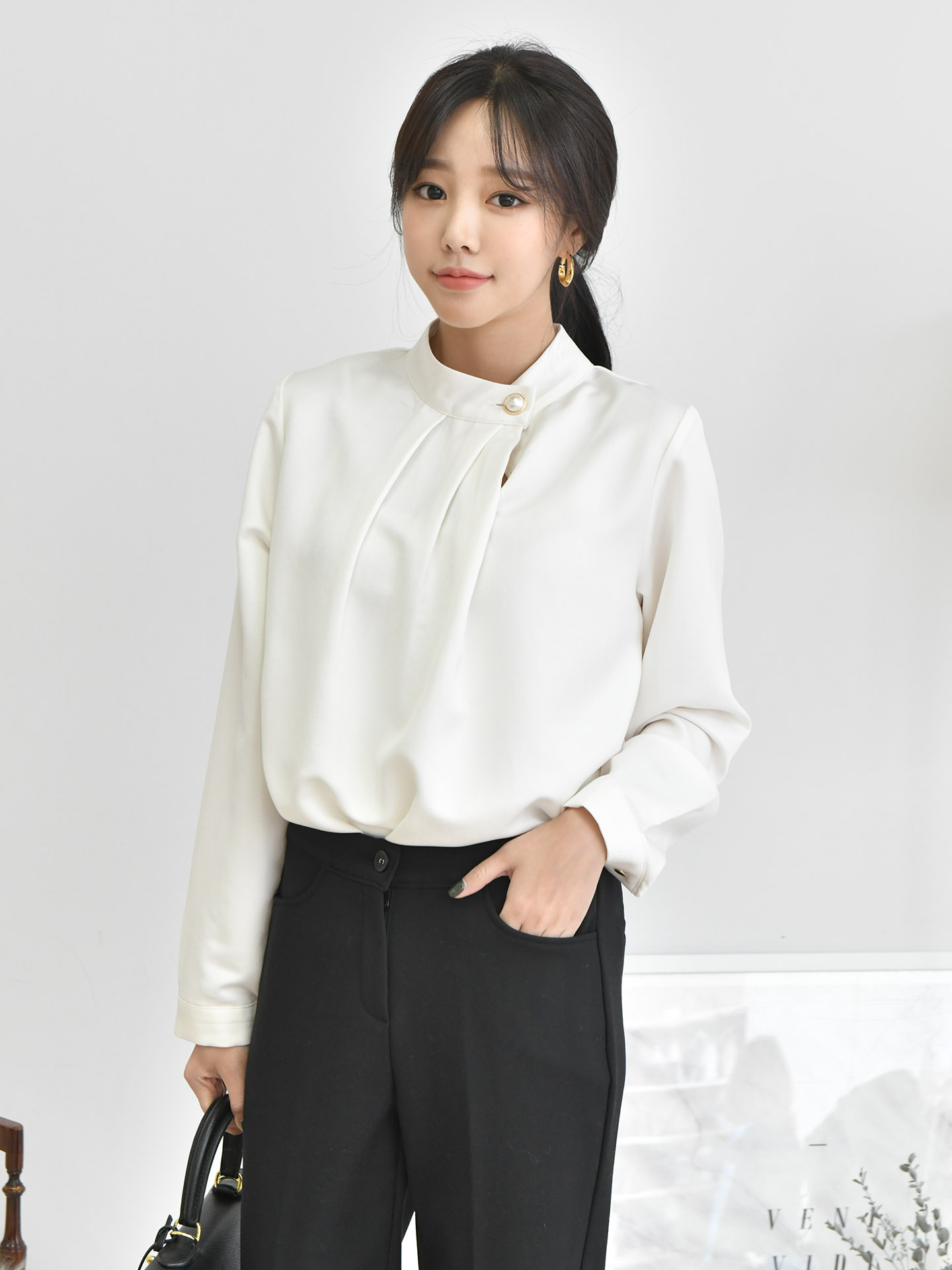 Blouse_ Shirt_ Top_ Front Pleated_ Women_s Apparel