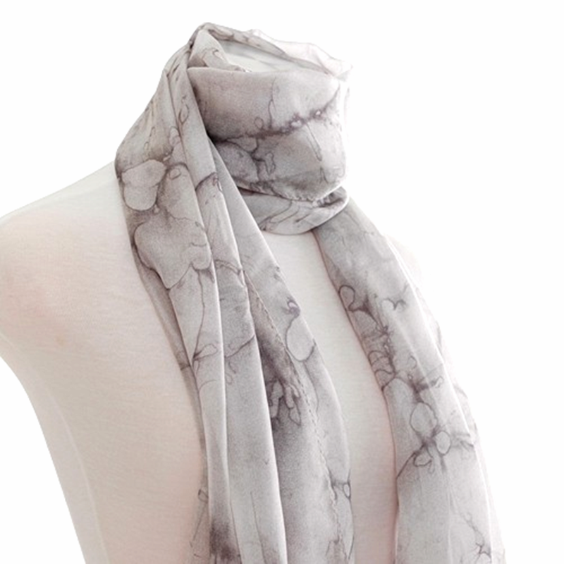 6mm chiffon  Gray   Printed silk scarf