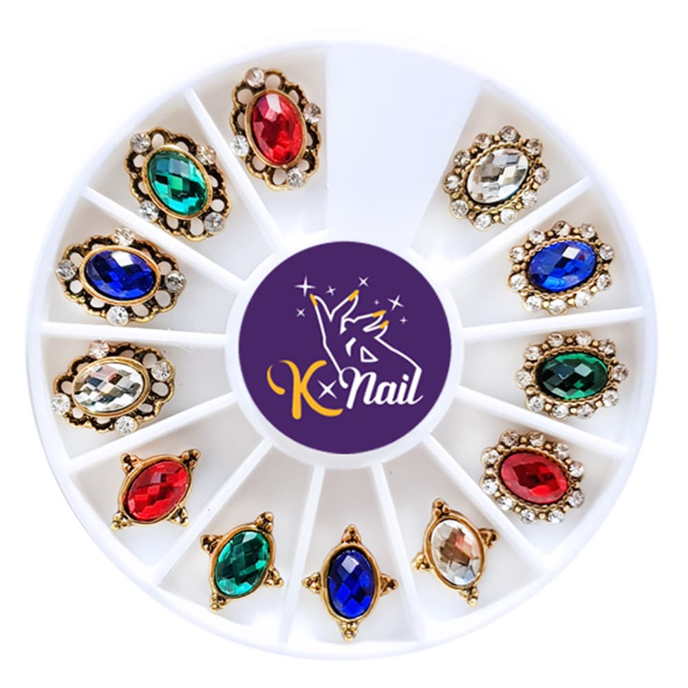 K_Nail Nail Crystal Rhinestones Round Stones with Nail Metal Gems Diamond Jewels for 3D Nail Art set