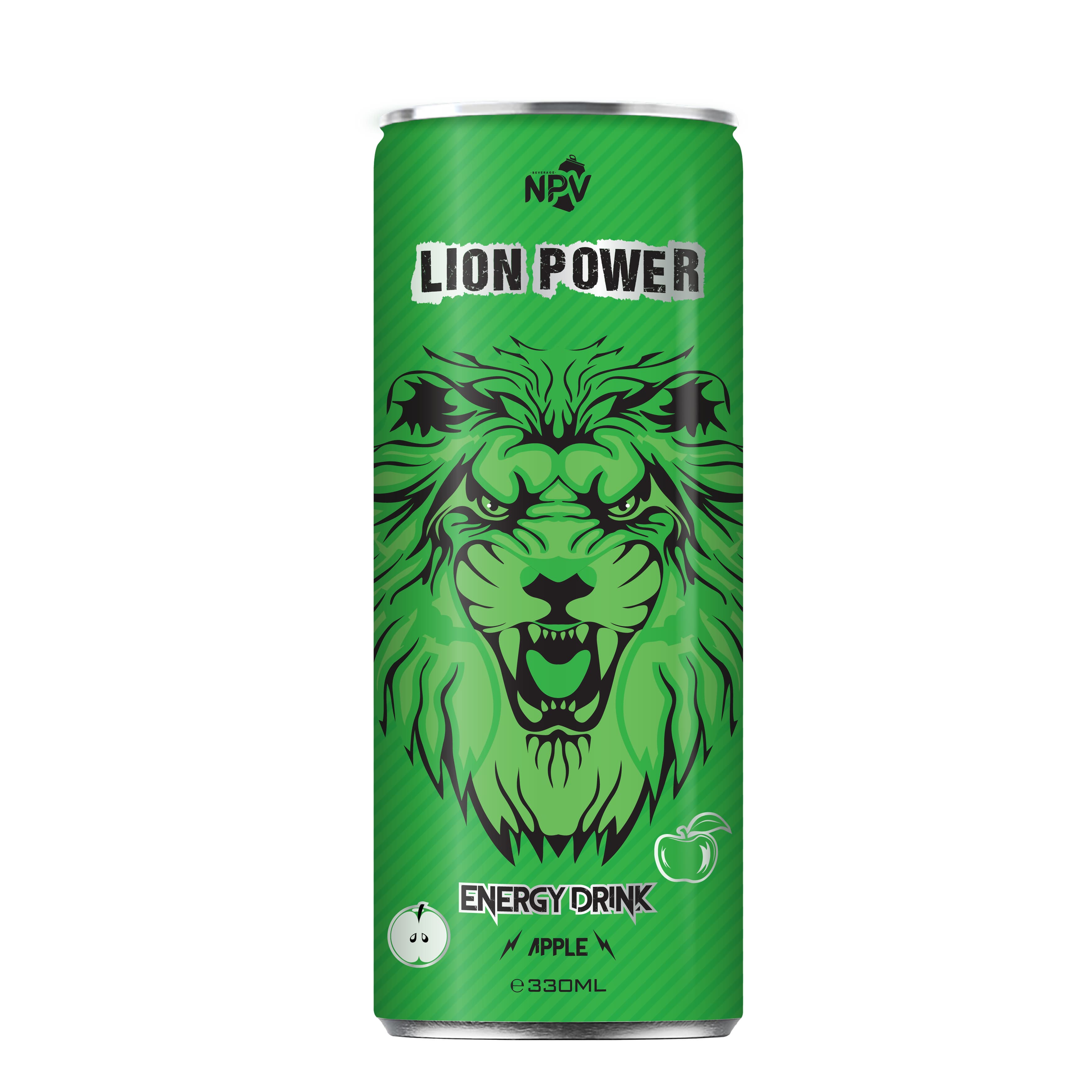 WHOLESALE  PRIVATE LABEL BEST QUALITY LION ENERGY DRINK WITH APPLE FLAVOR 330ML SLEEK CAN