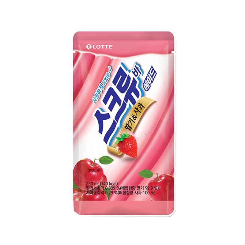 LOTTE Screw Bar Ade Strawberry _ Apple Flavor Watermelon Bar Ade Beverages