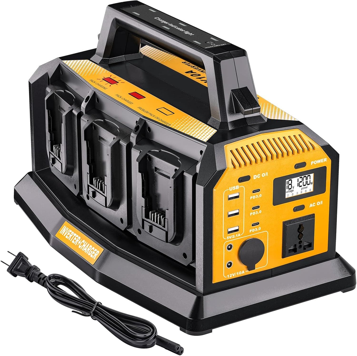 1200W Power Inverter 6A Rapid Charger DeWalt 20V Battery 6Port DC to AC 120V Converter 3 USB_A _