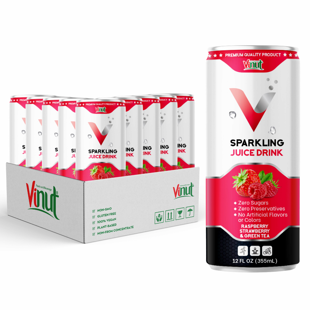 Free Sample _ 355ml Sparkling Water Canned Drink Rasberries Juice _ Green Tea _ Private Label