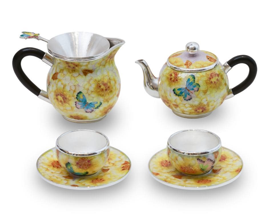 Zinnia  Tea Set_ Cloisonn__ Artwork