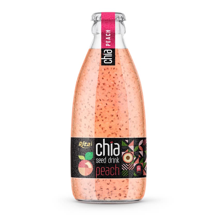 Wholesale Chia Seed Drink With Peach Flavor 250ml Glass Bottle