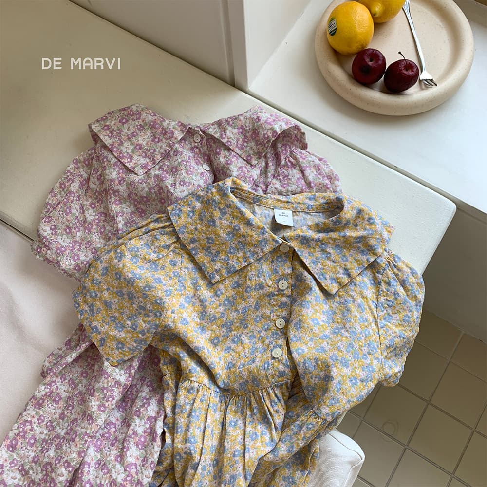 DE MARVI Kids Toddler Collor Floral Short Sleeve Casual Dress Girls Clothes Wholesale Korean