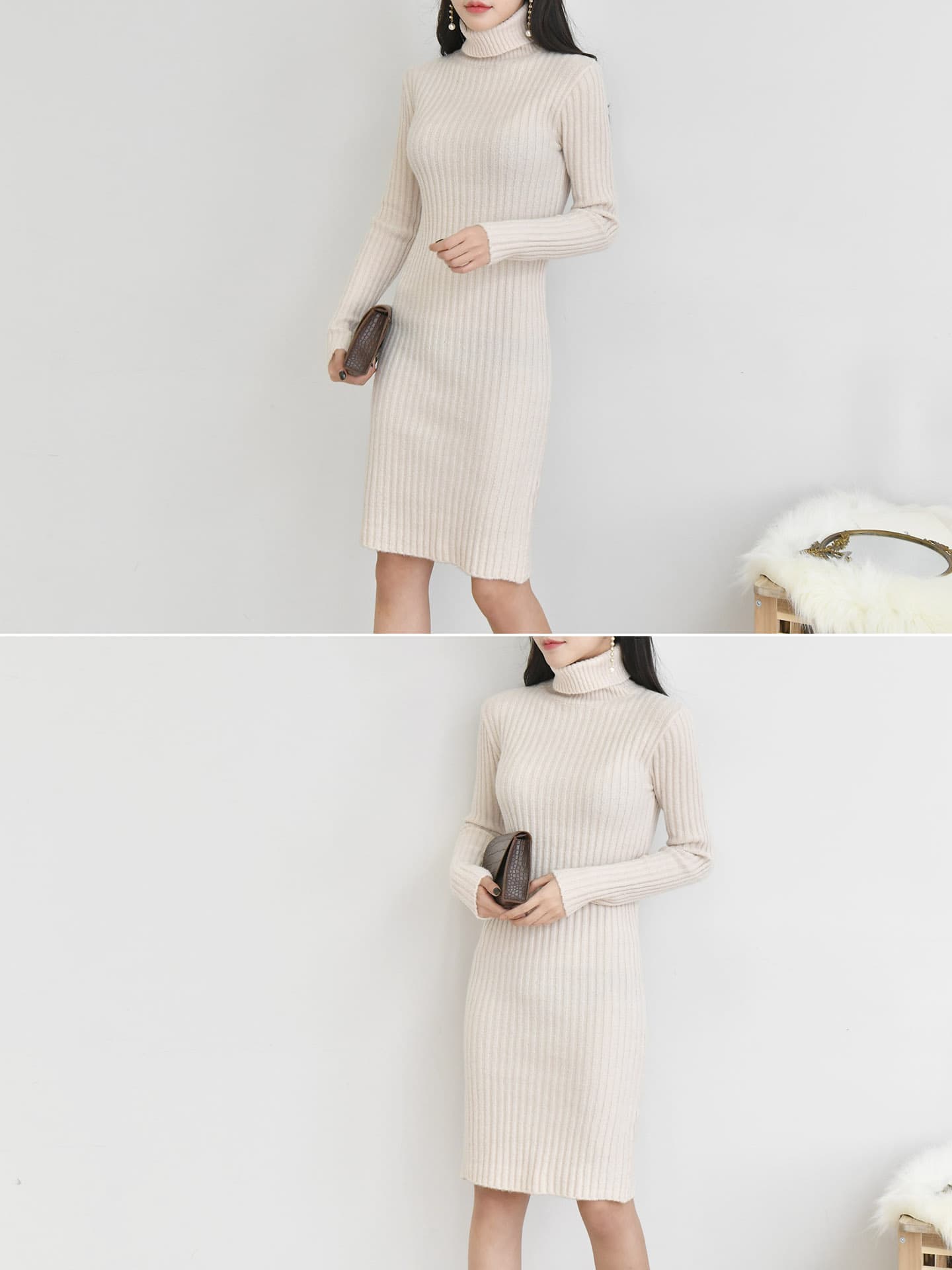 Long Dress, Winter Dress, turtleneck, Midi- length | tradekorea