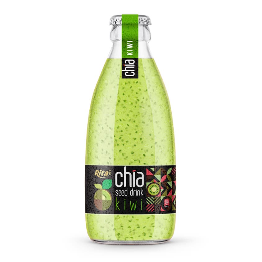 Wholesale Chia Seed Drink With Kiwi Flavor 250ml Glass Bottle