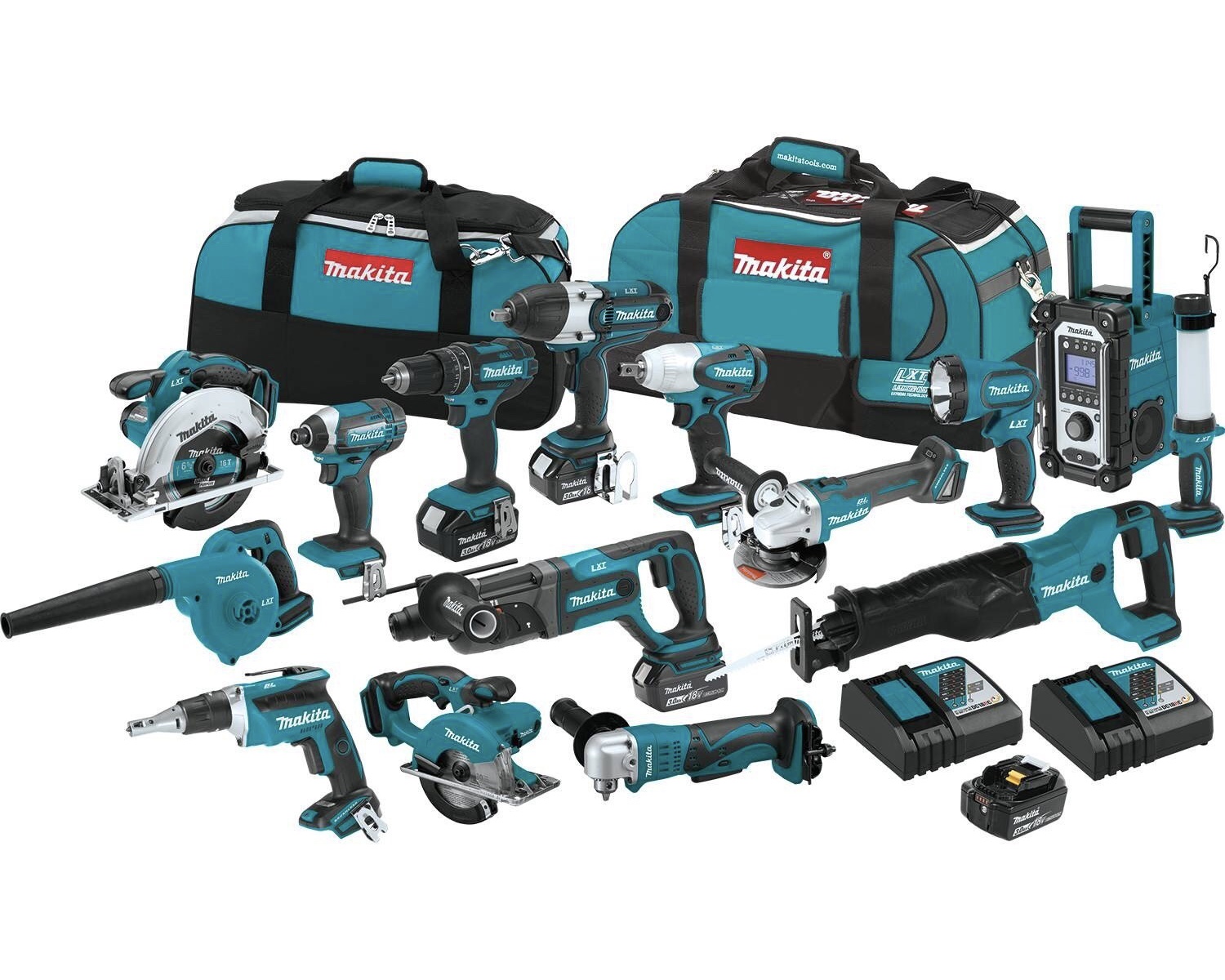 Makita XT1501 18V LXT Lithium_ion Cordless 15_Piece Combo Kit with _4_ 3_0Ah Batteries_ 2 Bags
