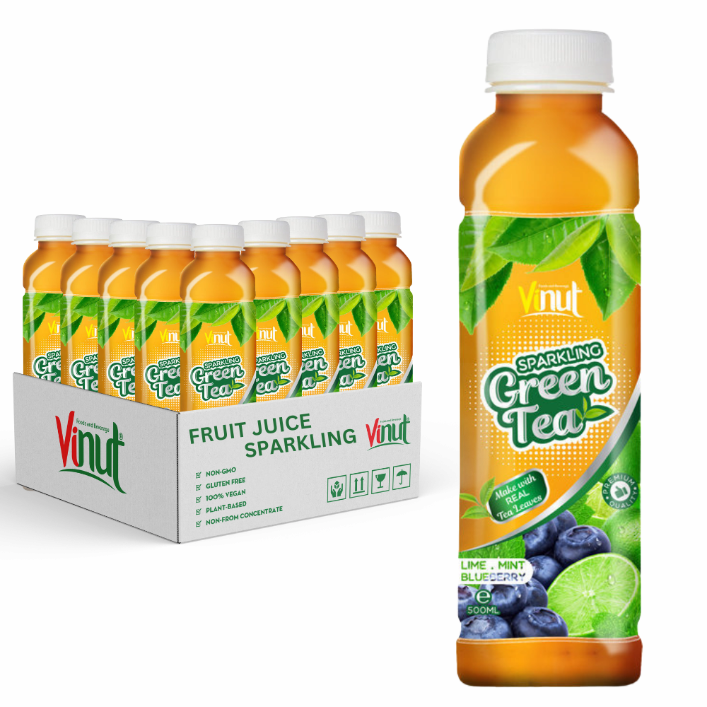 Free Sample _ 500ml Green Tea Water Bottle Sparkling Drink Lime _ Blueberry Flavor _ Private Label