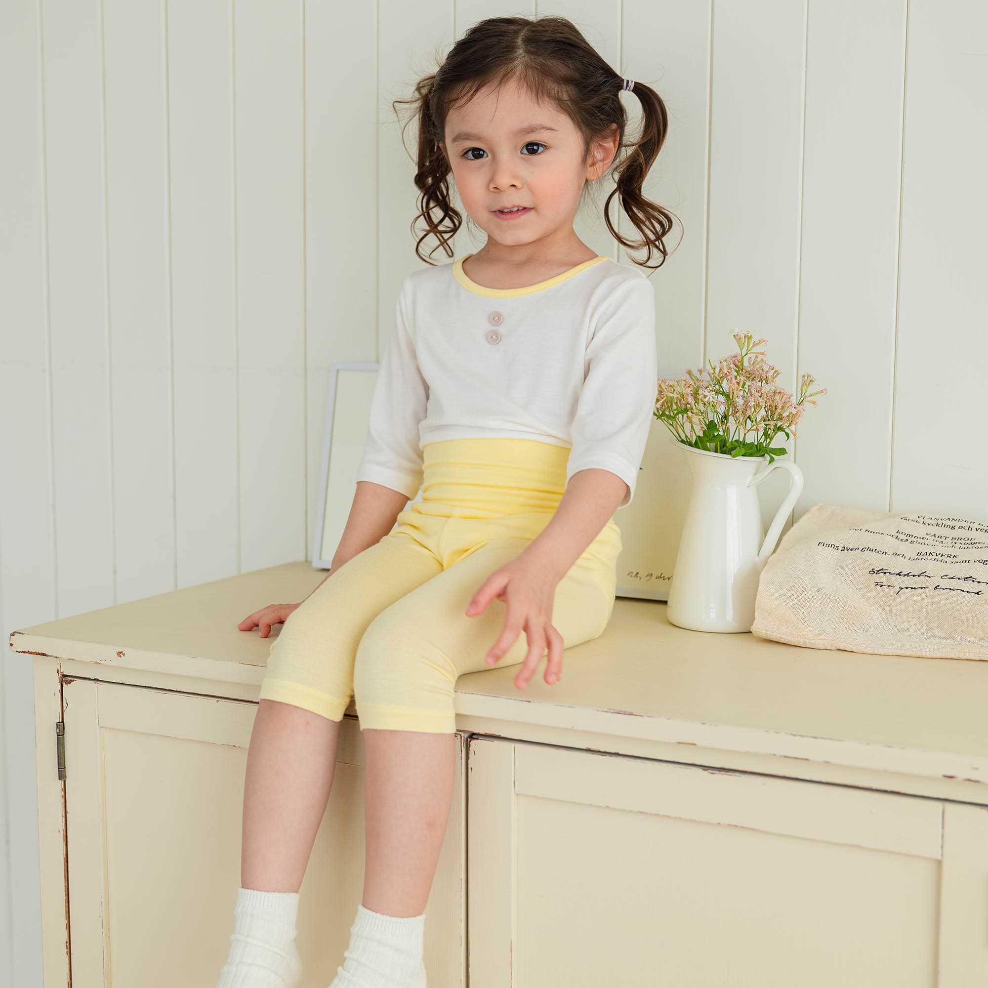 Belly shield_ Tencel_ Modal Pajamas set 3_4_ Ivory_Yellow