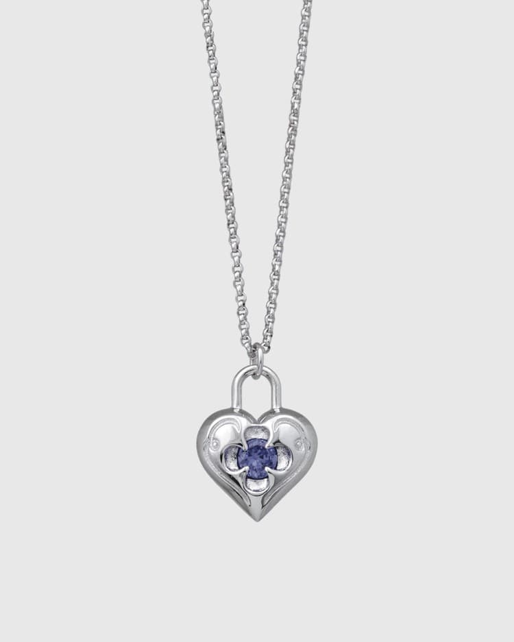 Victorian Heart Lock Necklace_Tanzanite