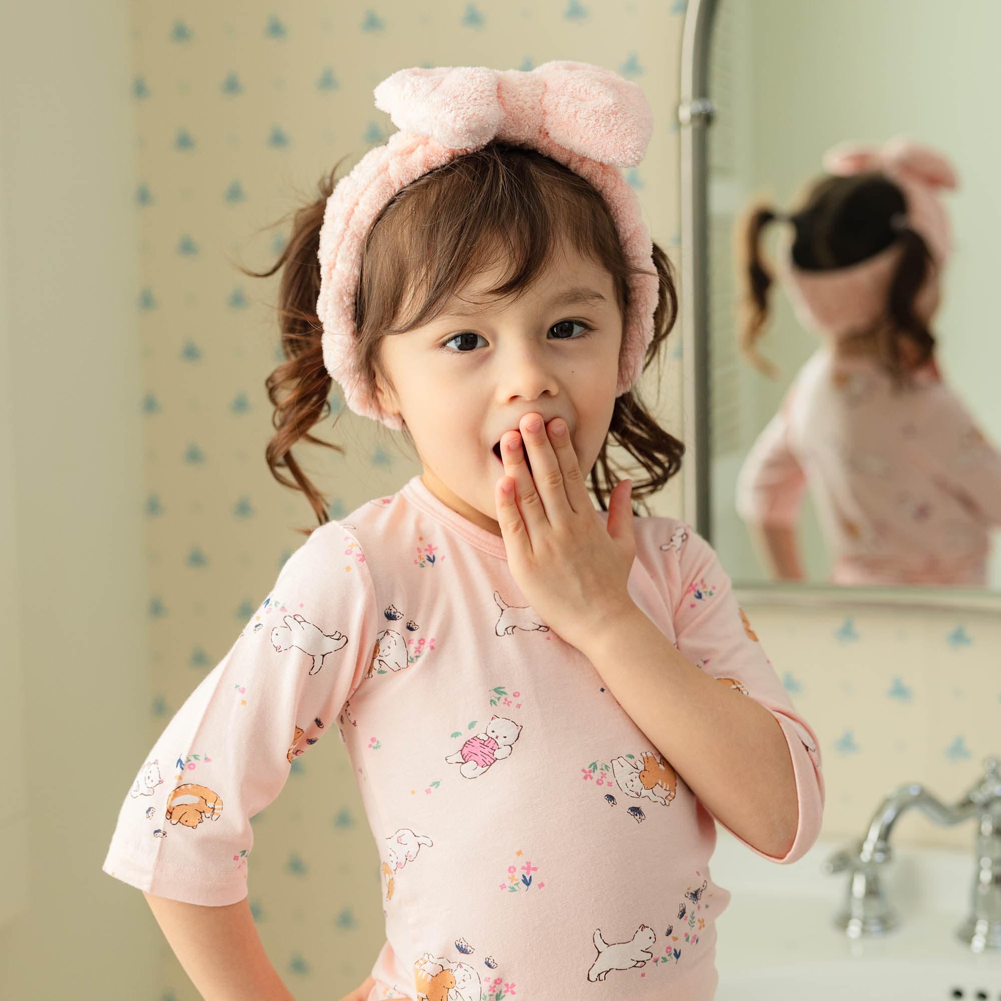 Flower cat_ Tencel_ Modal Pajamas set 3_4_ Pink